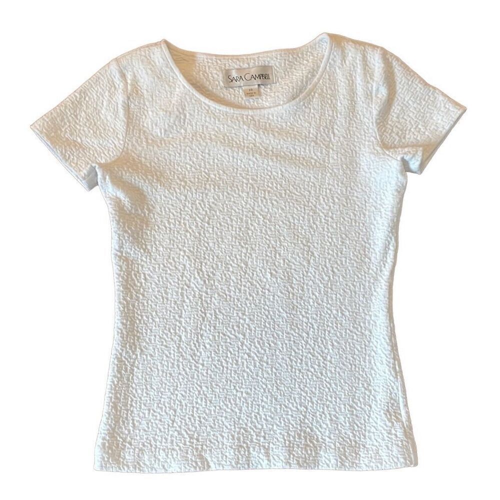 Sara Campbell White Textured Short Sleeve Tee
